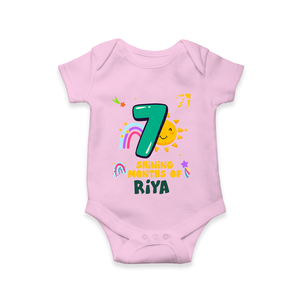 Celebrate The 7th Month Birthday Custom Romper, Personalized with your Little one's name - PINK - 0 - 3 Months Old (Chest 16")