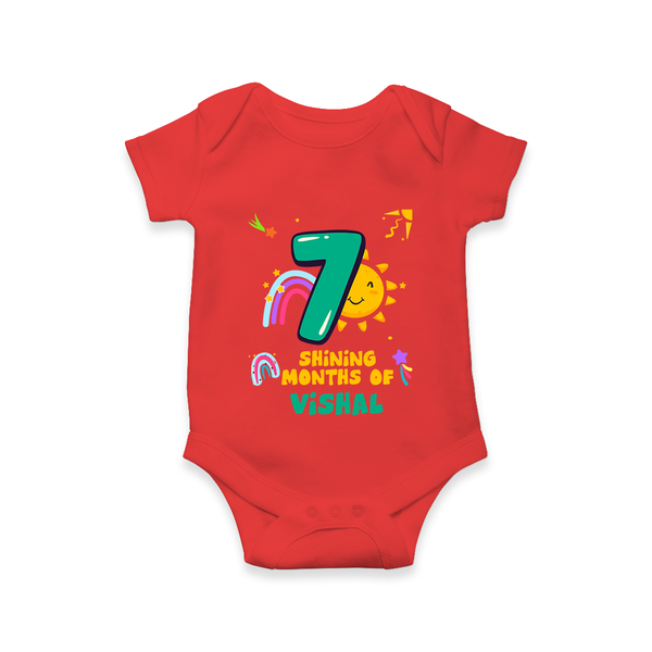 7th Month Baby Outfit | Personalized Romper/Onesie for Newborn | Milestone Gift Idea - RED - New Born (Chest 14")