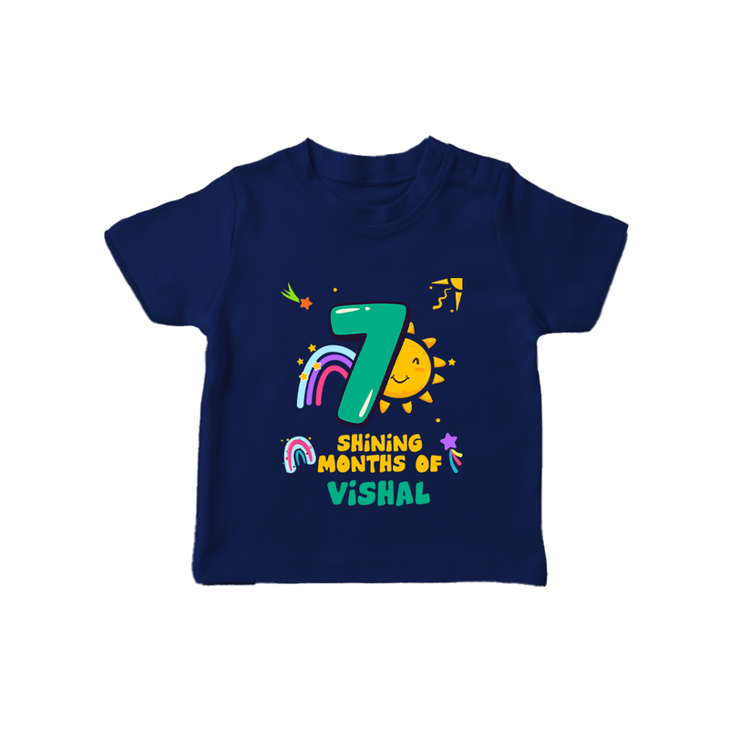 7th Month Baby Outfit | Personalized T-Shirt for Newborn | Milestone Gift Idea - NAVY BLUE - 0-5 Months Old (Chest 17")