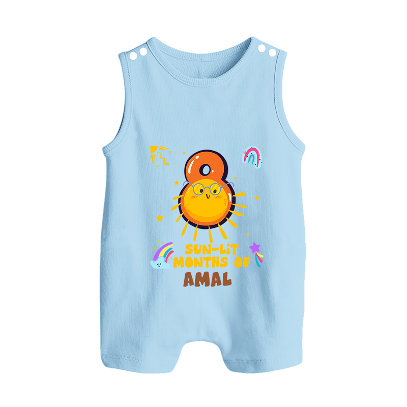 8th Month Baby Outfit | Personalized Romper Suit/ Sleeveless Romper for Newborn | Milestone Gift Idea - BABY BLUE - 0 - 5 Months Old (Chest 18")