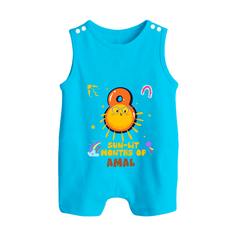 8th Month Baby Outfit | Personalized Romper Suit/ Sleeveless Romper for Newborn | Milestone Gift Idea - SKY BLUE - 0 - 5 Months Old (Chest 18")