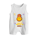 8th Month Baby Outfit | Personalized Romper Suit/ Sleeveless Romper for Newborn | Milestone Gift Idea - WHITE - 0 - 5 Months Old (Chest 18")