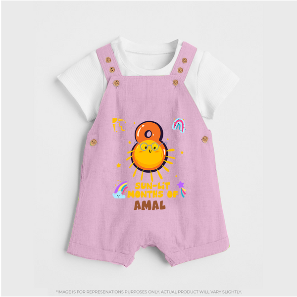 8th Month Baby Outfit | Personalized Dungaree Set for Newborn | Milestone Gift Idea - BABY PINK - 0 - 5 Months Old (Chest 18")