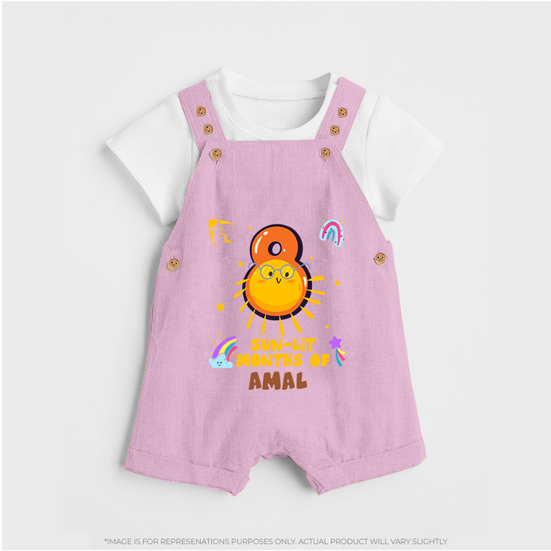8th Month Baby Outfit | Personalized Dungaree Set for Newborn | Milestone Gift Idea - BABY PINK - 0 - 5 Months Old (Chest 18")