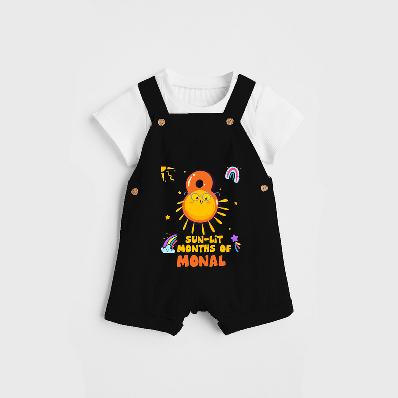 Celebrate The 8th Month Birthday Custom Dungaree set, Personalized with your Baby's name - BLACK - 0 - 5 Months Old (Chest 17")