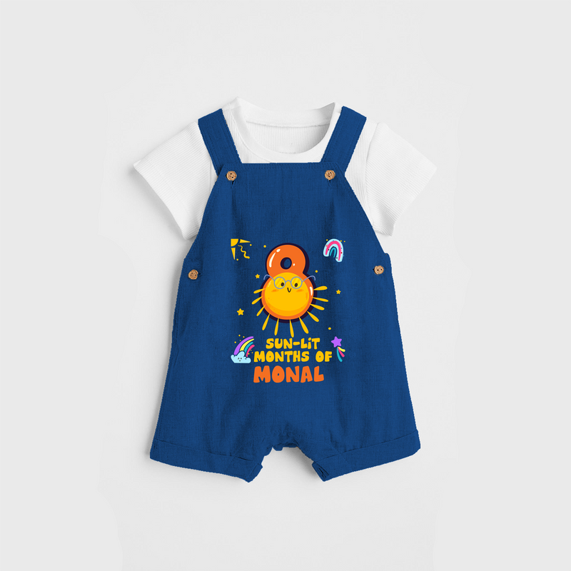 Celebrate The 8th Month Birthday Custom Dungaree set, Personalized with your Baby's name - COBALT BLUE - 0 - 5 Months Old (Chest 17")