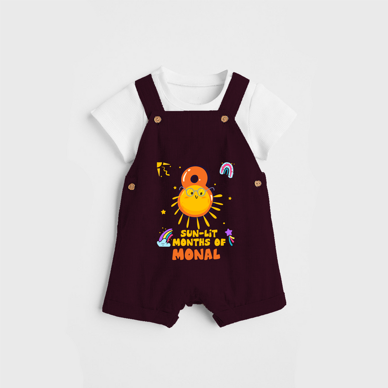 Celebrate The 8th Month Birthday Custom Dungaree set, Personalized with your Baby's name - MAROON - 0 - 5 Months Old (Chest 17")