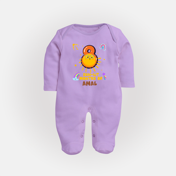 8th Month Baby Outfit | Personalized Full Sleeve Bodysuit/ Sleep Suit/ Jumpsuit for Newborn | Milestone Gift Idea - LILAC - New Born (Chest 7.5")