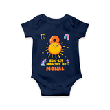 Celebrate The 8th Month Birthday Custom Romper, Personalized with your Little one's name - NAVY BLUE - 0 - 3 Months Old (Chest 16")