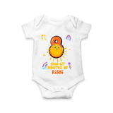 Celebrate The 8th Month Birthday Custom Romper, Personalized with your Little one's name - WHITE - 0 - 3 Months Old (Chest 16")