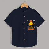 Celebrate The 8th Month Birthday Custom Shirt, Personalized with your Little one's name - NAVY BLUE - 0 - 6 Months Old (Chest 21")