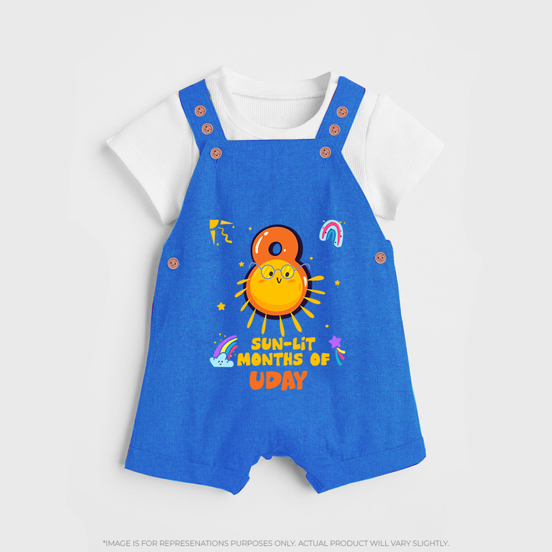 8th Month Baby Outfit | Personalized Dungaree Set for Newborn | Milestone Gift Idea - COBALT BLUE - 0 - 5 Months Old (Chest 18")