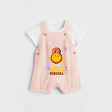 Celebrate The 8th Month Birthday Custom Dungaree set, Personalized with your Baby's name - PEACH - 0 - 5 Months Old (Chest 17")