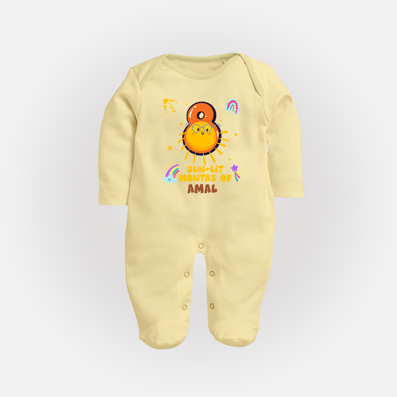 Mark Your BabyÕs 8-Month Celebration With Our Customized Baby Sleep Suit, Made For Joyful Celebrations - PASTEL YELLOW - New Born (Chest 7.5")