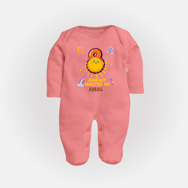 Mark Your BabyÕs 8-Month Celebration With Our Customized Baby Sleep Suit, Made For Joyful Celebrations - PEACH - New Born (Chest 7.5")