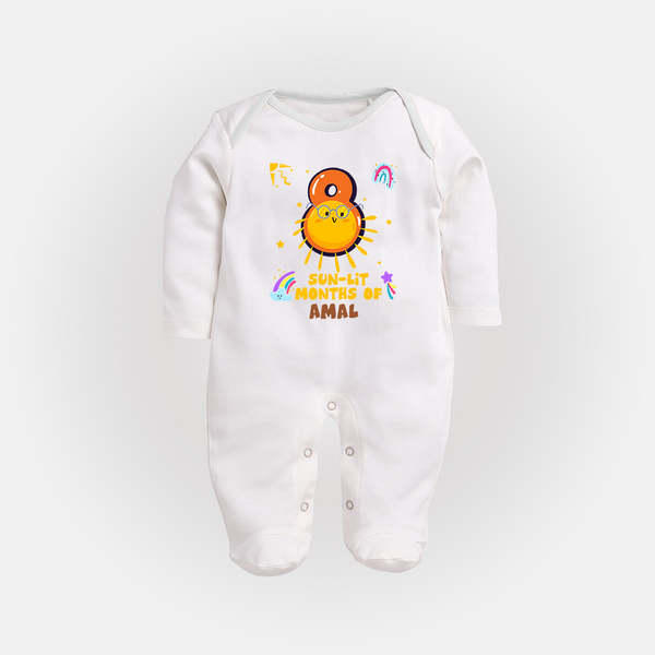 Mark Your BabyÕs 8-Month Celebration With Our Customized Baby Sleep Suit, Made For Joyful Celebrations - WHITE - New Born (Chest 7.5")