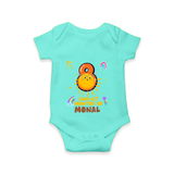 Celebrate The 8th Month Birthday Custom Romper, Personalized with your Little one's name - ARCTIC BLUE - 0 - 3 Months Old (Chest 16")