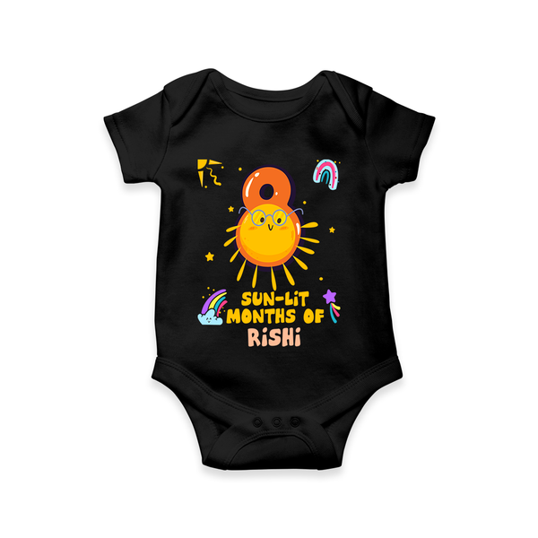 Celebrate The 8th Month Birthday Custom Romper, Personalized with your Little one's name - BLACK - 0 - 3 Months Old (Chest 16")