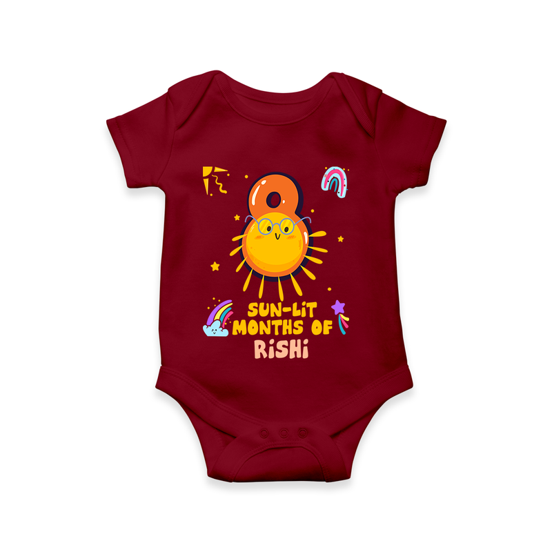 Celebrate The 8th Month Birthday Custom Romper, Personalized with your Little one's name - MAROON - 0 - 3 Months Old (Chest 16")