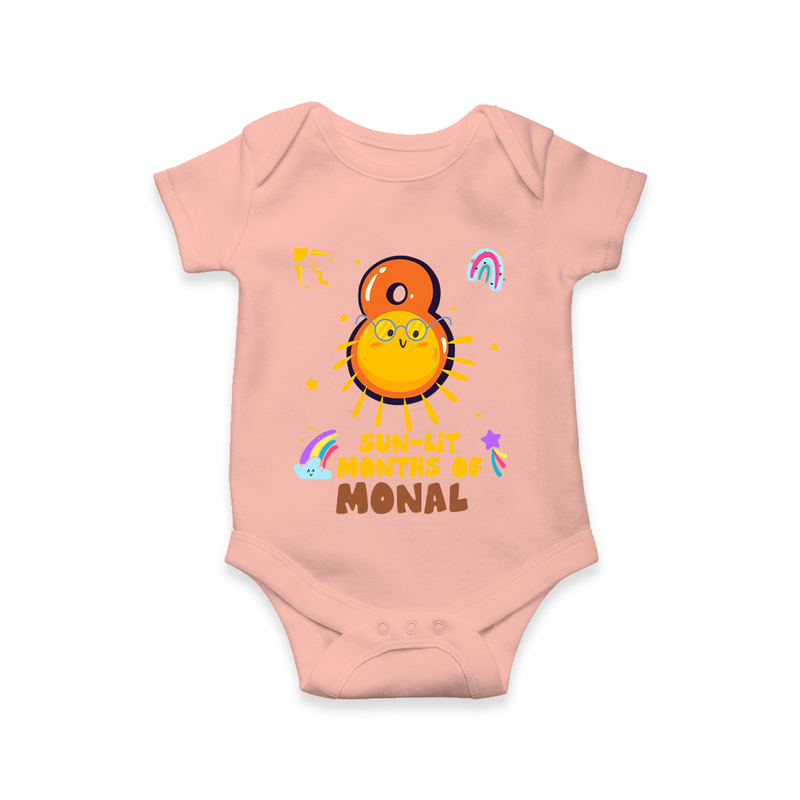 Celebrate The 8th Month Birthday Custom Romper, Personalized with your Little one's name - PEACH - 0 - 3 Months Old (Chest 16")