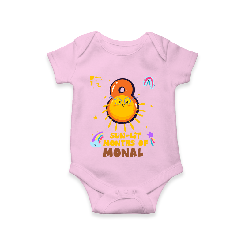 Celebrate The 8th Month Birthday Custom Romper, Personalized with your Little one's name - PINK - 0 - 3 Months Old (Chest 16")
