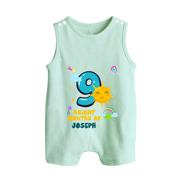 9th Month Baby Outfit | Personalized Romper Suit/ Sleeveless Romper for Newborn | Milestone Gift Idea - MINT GREEN - 0 - 5 Months Old (Chest 18")
