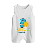 9th Month Baby Outfit | Personalized Romper Suit/ Sleeveless Romper for Newborn | Milestone Gift Idea - WHITE - 0 - 5 Months Old (Chest 18")