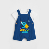 Celebrate The 9th Month Birthday Custom Dungaree set, Personalized with your Baby's name - COBALT BLUE - 0 - 5 Months Old (Chest 17")