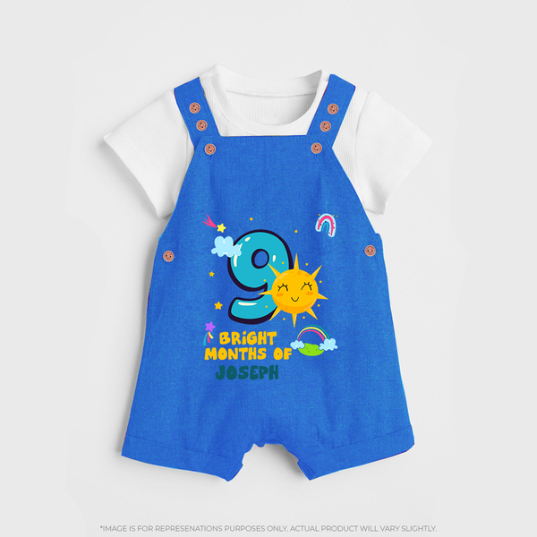9th Month Baby Outfit | Personalized Dungaree Set for Newborn | Milestone Gift Idea - COBALT BLUE - 0 - 5 Months Old (Chest 18")