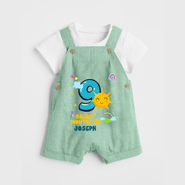 9th Month Baby Outfit | Personalized Dungaree Set for Newborn | Milestone Gift Idea - MINT GREEN - 0 - 5 Months Old (Chest 18")