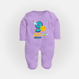 9th Month Baby Outfit | Personalized Full Sleeve Bodysuit/ Sleep Suit/ Jumpsuit for Newborn | Milestone Gift Idea - LILAC - New Born (Chest 7.5")