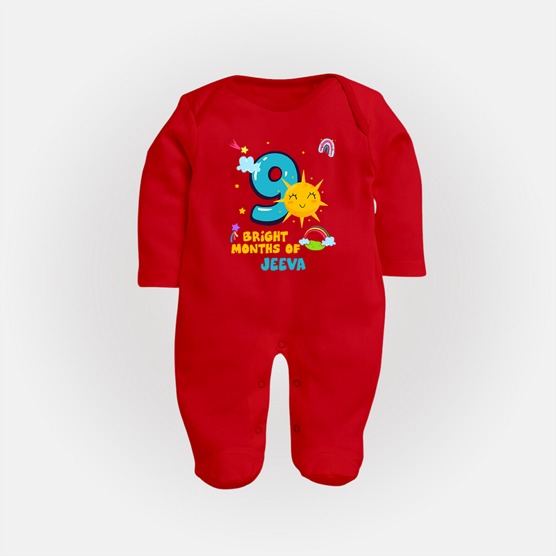 Mark Your BabyÕs 9-Month Celebration With Our Customized Baby Sleep Suit, Made For Joyful Celebrations - RED - New Born (Chest 7.5")