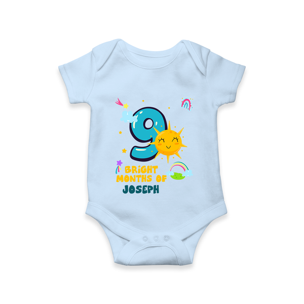 9th Month Baby Outfit | Personalized Romper/Onesie for Newborn | Milestone Gift Idea - BABY BLUE - New Born (Chest 14")