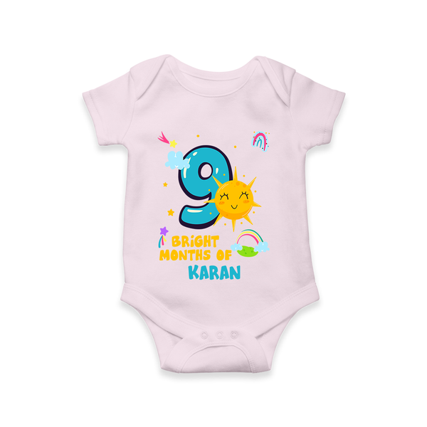 Celebrate The 9th Month Birthday Custom Romper, Personalized with your Little one's name - BABY PINK - 0 - 3 Months Old (Chest 16")