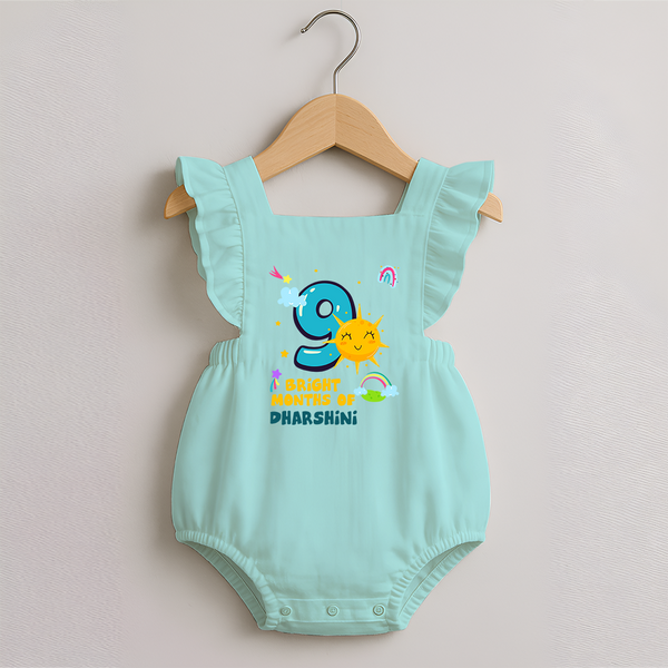 9th Month Baby Outfit | Personalized Romper Frock for Newborn | Milestone Gift Idea - MINT GREEN - 0 - 3 Months Old (Chest 19")