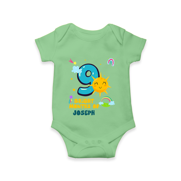 9th Month Baby Outfit | Personalized Romper/Onesie for Newborn | Milestone Gift Idea - GREEN - New Born (Chest 14")