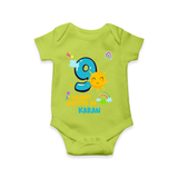 Celebrate The 9th Month Birthday Custom Romper, Personalized with your Little one's name - LIME GREEN - 0 - 3 Months Old (Chest 16")