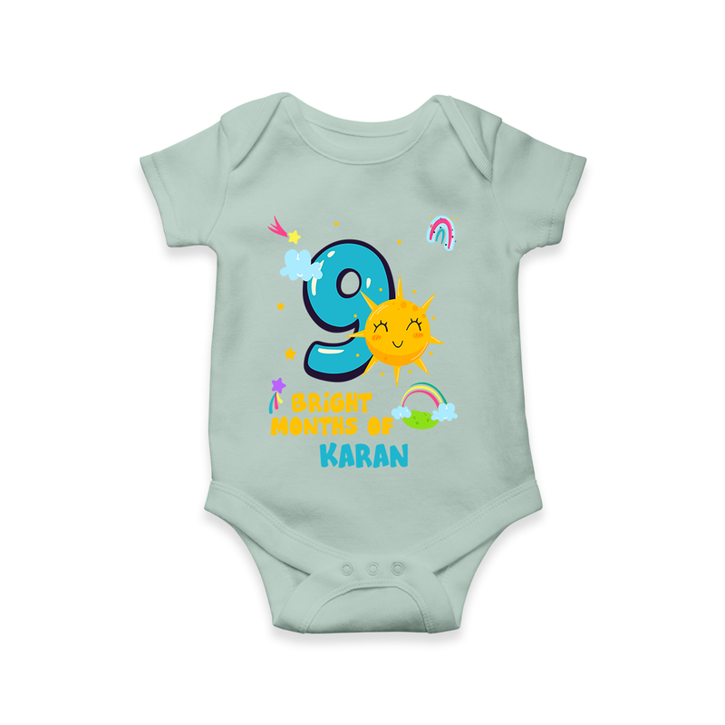 Celebrate The 9th Month Birthday Custom Romper, Personalized with your Little one's name - MINT GREEN - 0 - 3 Months Old (Chest 16")