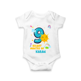 Celebrate The 9th Month Birthday Custom Romper, Personalized with your Little one's name - WHITE - 0 - 3 Months Old (Chest 16")
