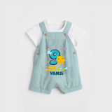 Celebrate The 9th Month Birthday Custom Dungaree set, Personalized with your Baby's name - ARCTIC BLUE - 0 - 5 Months Old (Chest 17")