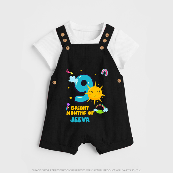 9th Month Baby Outfit | Personalized Dungaree Set for Newborn | Milestone Gift Idea - BLACK - 0 - 5 Months Old (Chest 18")
