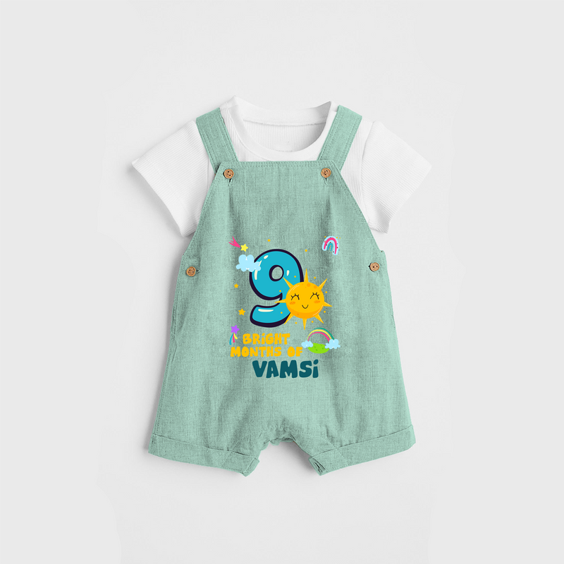 Celebrate The 9th Month Birthday Custom Dungaree set, Personalized with your Baby's name - LIGHT GREEN - 0 - 5 Months Old (Chest 17")