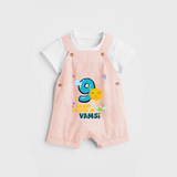 Celebrate The 9th Month Birthday Custom Dungaree set, Personalized with your Baby's name - PEACH - 0 - 5 Months Old (Chest 17")