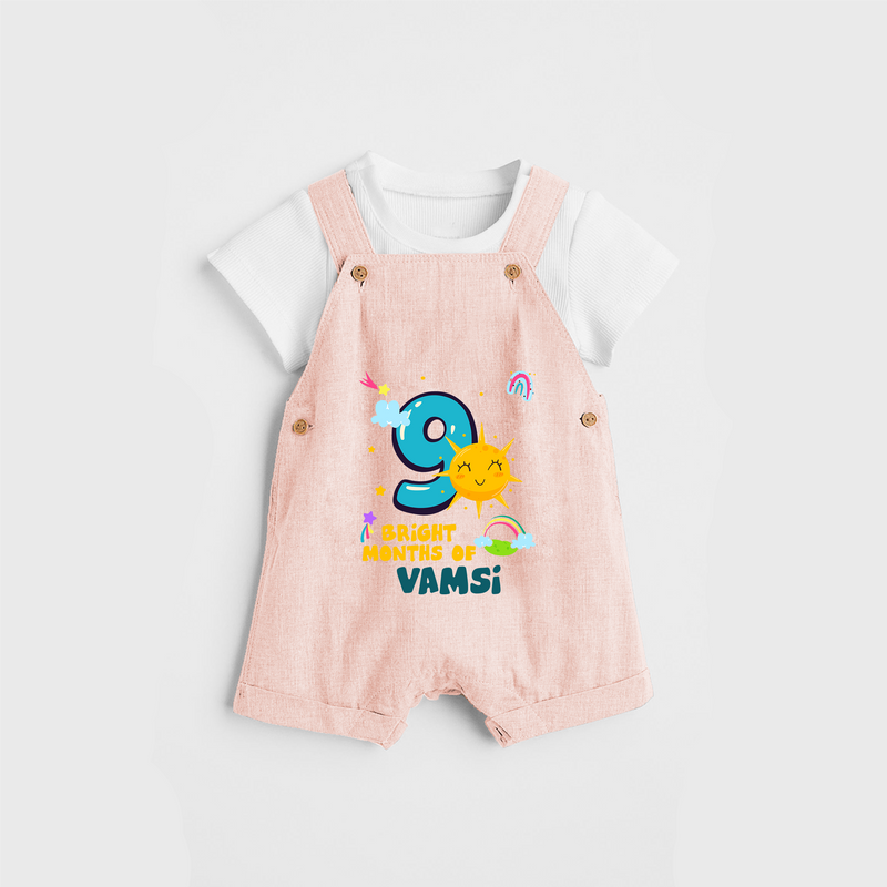 Celebrate The 9th Month Birthday Custom Dungaree set, Personalized with your Baby's name - PEACH - 0 - 5 Months Old (Chest 17")