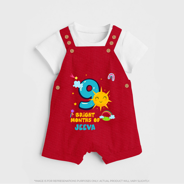 9th Month Baby Outfit | Personalized Dungaree Set for Newborn | Milestone Gift Idea - RED - 0 - 5 Months Old (Chest 18")