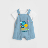 Celebrate The 9th Month Birthday Custom Dungaree set, Personalized with your Baby's name - SKY BLUE - 0 - 5 Months Old (Chest 17")