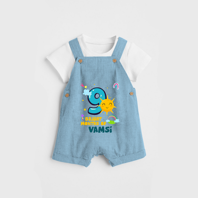 Celebrate The 9th Month Birthday Custom Dungaree set, Personalized with your Baby's name - SKY BLUE - 0 - 5 Months Old (Chest 17")