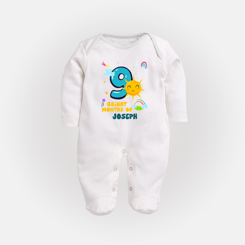 Mark Your BabyÕs 9-Month Celebration With Our Customized Baby Sleep Suit, Made For Joyful Celebrations - WHITE - New Born (Chest 7.5")