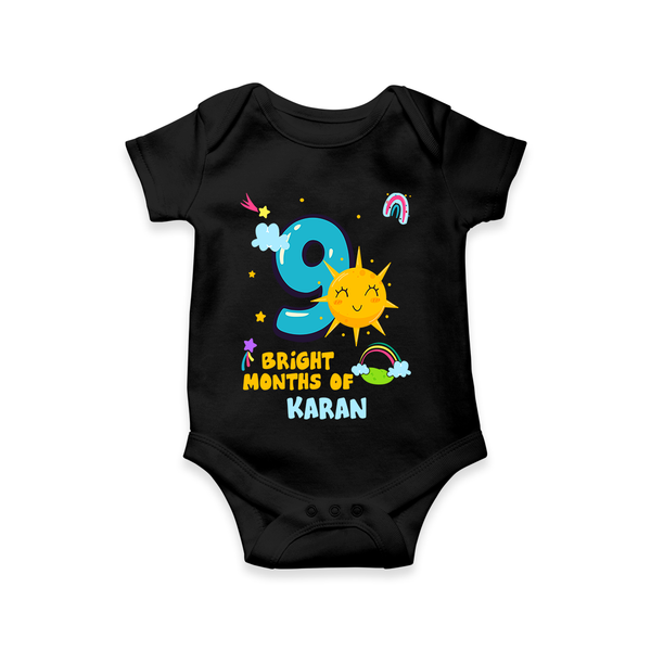 Celebrate The 9th Month Birthday Custom Romper, Personalized with your Little one's name - BLACK - 0 - 3 Months Old (Chest 16")