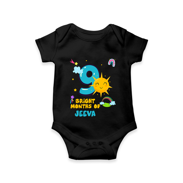 9th Month Baby Outfit | Personalized Romper/Onesie for Newborn | Milestone Gift Idea - BLACK - New Born (Chest 14")